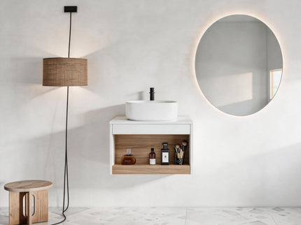 Floating Bathroom Vanity With Glossy Round Vessel Sink