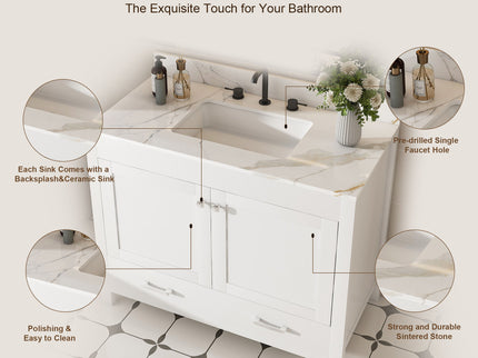 43" Bathroom Vanity, Multi Functional Cabinet With Doors And Drawer - White