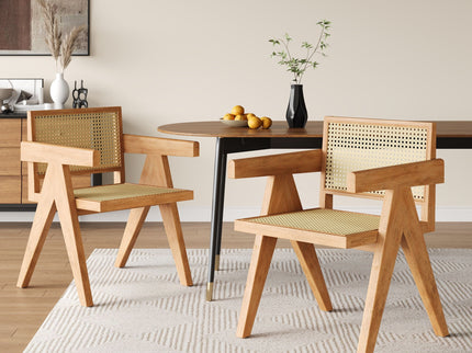 Chandigarh Arm Dining Chair With Natural Cane Design (Set of 2)