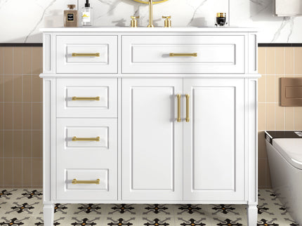 Bathroom Vanity With Sink, 4 Drawers, 2 Doors