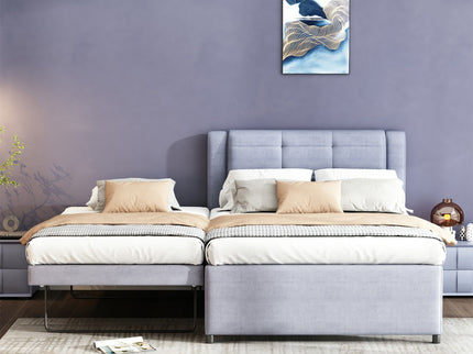 Upholstery Platform Bed With Trundle, Trundle Can Be Flat Or Erected