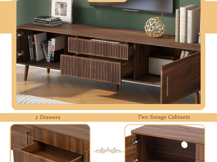 TV Stand With 2 Drawers, Media Console Table For TVs Up To 80'' For Living Room - Walnut