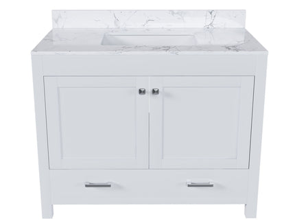 43" Bathroom Vanity With Artificial Marble Carrara Top Set, Multi Functional Bathroom Cabinet With Doors And Drawer - White