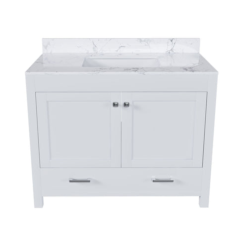 43" Bathroom Vanity With Artificial Marble Carrara Top Set, Multi Functional Bathroom Cabinet With Doors And Drawer - White