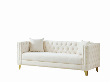 3 Seater Deep Seat Sofa, Sofa With Button Nailhead, Square Arm