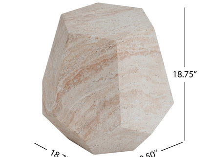 Outdoor / Indoor Lightweight Concrete Side Table, Hexagonal Round Travertine Accent Table - Beige