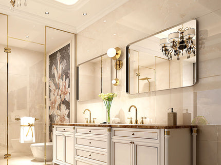 Rounded Corner Rectangle Bathroom Mirror For Wall Metal Frame Wall Mounted Bathroom Mirror Vanity Bathroom Mirror (Horizontal & Vertical)