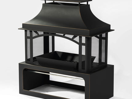 Fireplace, 50000 Btu Fire Pit, Wood Burning Chimney For Outside - Black