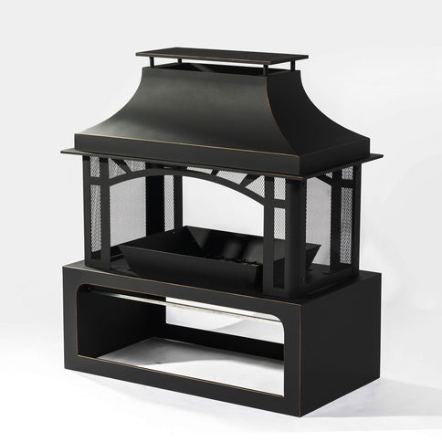 Fireplace, 50000 Btu Fire Pit, Wood Burning Chimney For Outside - Black
