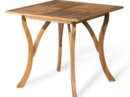 Outdoor Rectangular Table With Curved Legs And Perpendicular Wooden Slats Table Top