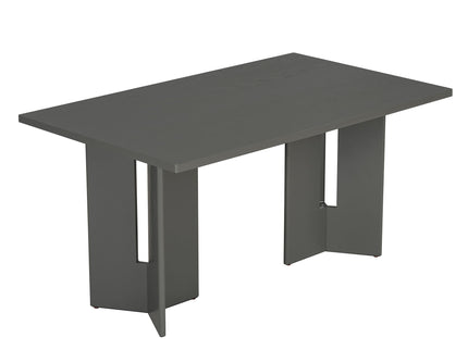 Dining Table Set With 6 Upholstered Chairs, Rectangular Table With Cutout Legs