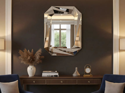 Diamond Shaped Wall Mirror With Beveled Edge Frameless Design - Silver