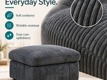 Oversized Ottoman Footrest Extra Seat Living Room - Dark Gray