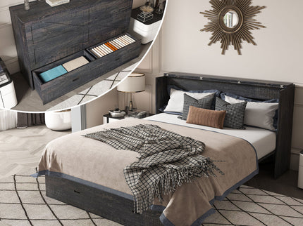 Full Murphy Bed With Storage Drawers, Charging Station, Foldable Panels, And Silent Swivel Wheels