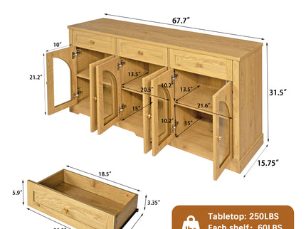 Sideboard Cabinet With 3 Drawers And 6 Arched Glass Doors