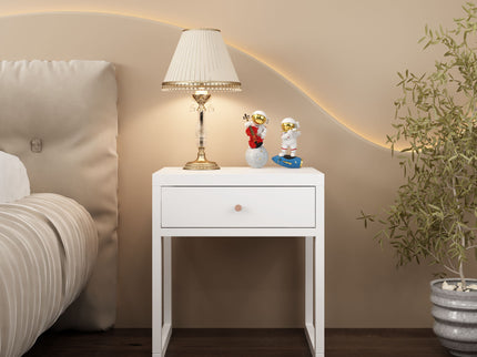 Nightstand With Drawer, Minimalist Bedside Table, Compact End Table For Bedroom - White