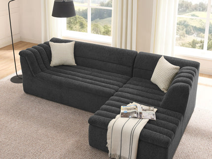 Upholstered L-Shaped Modular Sectional Sofa With Chaise, Wave-Shaped Armrest