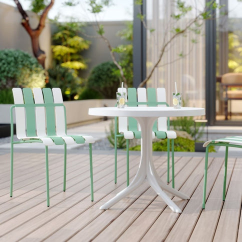 Single Chairs With Color Blocking Design (Set of 4) - Haze Green / White