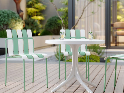 4 Piece Set Of Color Block Designed Single Chairs & Round Table - Cream White / Haze Green / White