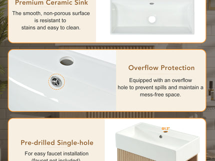 Bathroom Vanity With Sink, Freestanding Wood Grain Cabinet With Storage