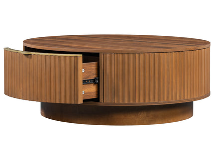 Farmhouse Round Coffee Table With Storage Drawer