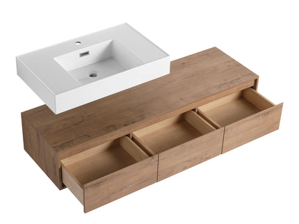 Modern Wall Mounted Bathroom Vanity With Resin Sink, Soft Close Drawer - Imitative Oak