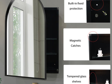 Arched Recessed Medicine Cabinet, Metal Framed Bathroom Wall Cabinet With Mirror And Adjustable Shelves, Wall Mirror With Storage For Bathroom