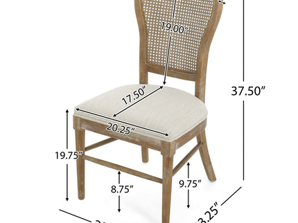 Classic Retro Dining Chair (Set of 2) With Rattan Backrest - Dark Brown / Beige