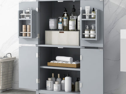 Elegant Bathroom Floor Storage Cabinet With 4 Doors, Adjustable Shelves