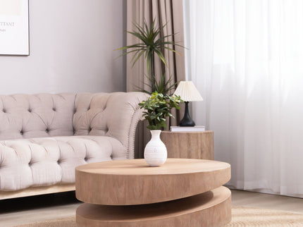 Modern Round Wood Coffee Table, Accent Table For Living Room - Antique Natural / Natural / Rustic