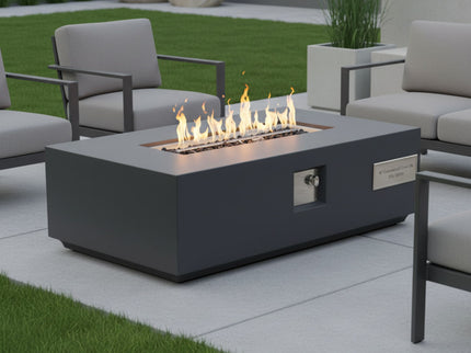 Volon - Rectangular Fire Pit Table, Propane Powered, 50,000 BTU - Light Gray