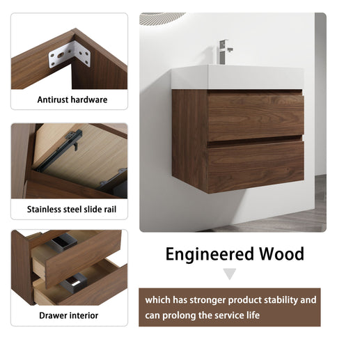 Wall Mounted Bathroom Vanity And Sink, 2 Soft Close Drawers