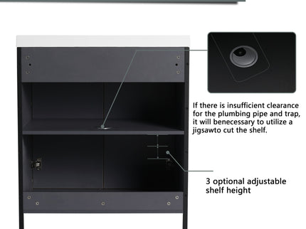 Modern Freestanding Bathroom Vanity With Resin Sink & Soft Close Cabinet Doors