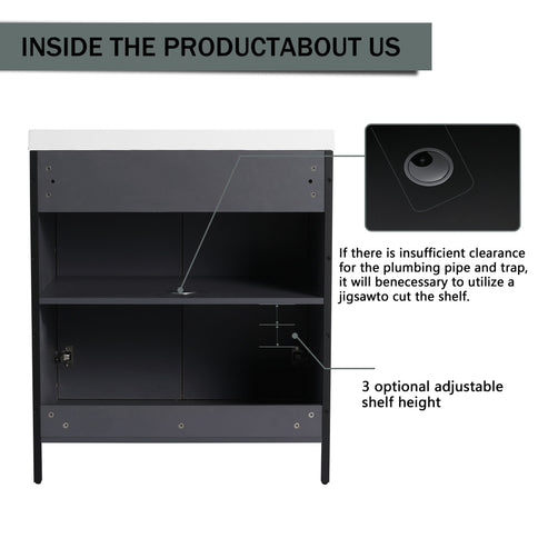 Modern Freestanding Bathroom Vanity With Resin Sink & Soft Close Cabinet Doors