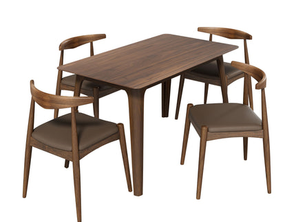 5 Piece Dining Set With 1 Table And 4 Upholstered Chairs - Brown / Walnut