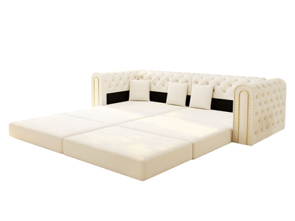 3-In-1 Convertible Sleeper Sofa With Movable Ottoman For Living Room