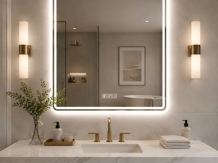 36 X 36 LED Bathroom Mirror With Dimmable Frosted Light Band, 3 Color Temperatures, Anti Fog, Memory & Auto Off - Silver