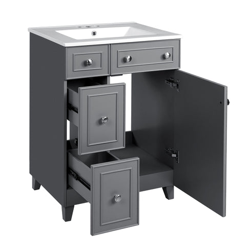 Transitional Style Bathroom Vanity Cabinet With Ceramic Sink