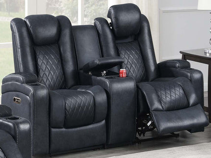 Power Reclining Loveseat With Adjustable Headrest, Storage, Cup Holders - Inky Blue