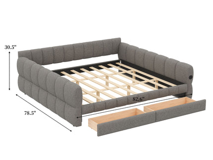 Upholstered Platform Bed With USB Charging And 2 Storage Drawers