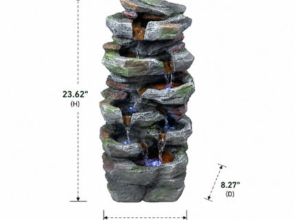 Rock Waterfall Outdoor Fountain With LED Lights - Gray