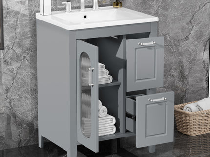Modern Bathroom Vanity With Sink, Cabinet With 2 Drawers And Door, Adjustable Shelf