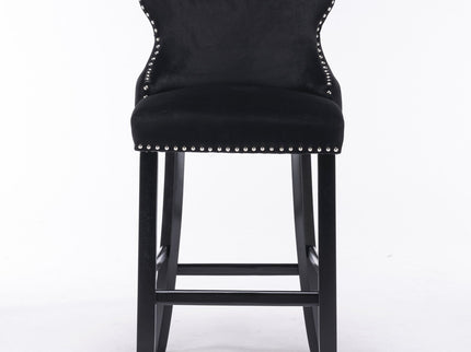 Contemporary Upholstered Wing-Back Barstools With Button Tufted Decoration And Wooden Legs, And Nailhead Trim, Leisure Style Bar Chairs, Bar Stools (Set of 2)