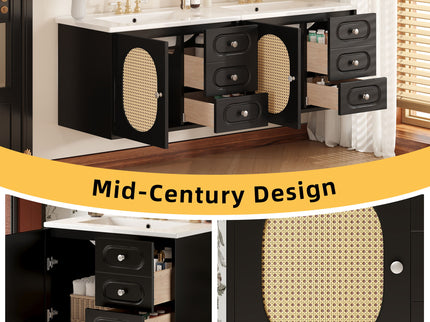 Bathroom Vanity Cabinet With Sink, 2 Drawers - Black