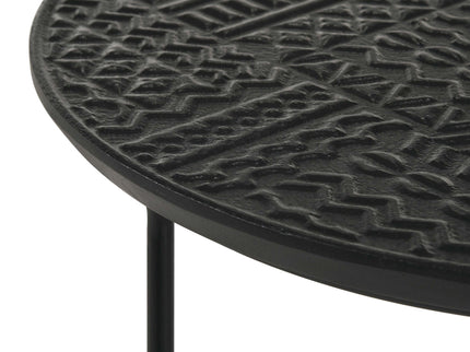 2 Piece Nesting Table With Embossed Tops And Base - Black