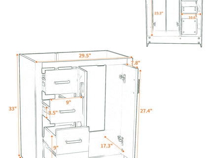 Retro Style Bathroom Vanity With 3 Drawers & Soft-Closing Doors
