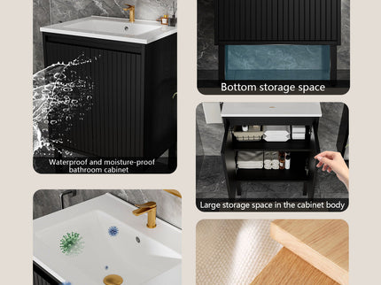 Bathroom Vanity With Ceramic Sink, Floor-Standing Design, Soft-Closing Drawers