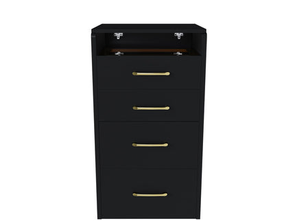 3 In 1 Vanity Desk With Open Top Mirror, Glass Desktop Makeup Set With 3 Drawers, Compact Dressing Table For Bedroom - Black