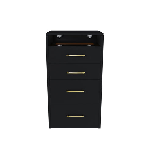 3 In 1 Vanity Desk With Open Top Mirror, Glass Desktop Makeup Set With 3 Drawers, Compact Dressing Table For Bedroom - Black