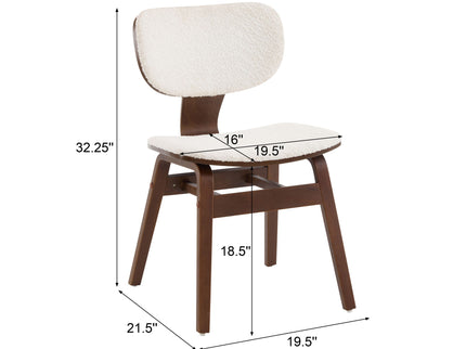 Modern Boucle Fabric Upholstered Side Chair, Bentwood Frame - White / Walnut